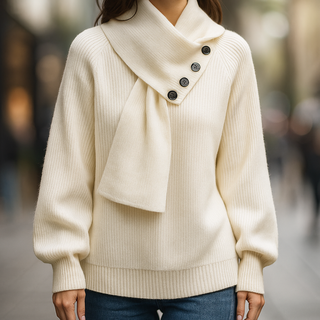 Ariane – Elegant ribbestrikket genser med sjalkrage