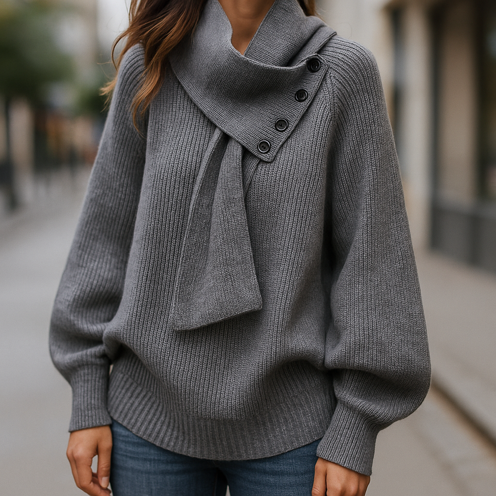Ariane – Elegant ribbestrikket genser med sjalkrage