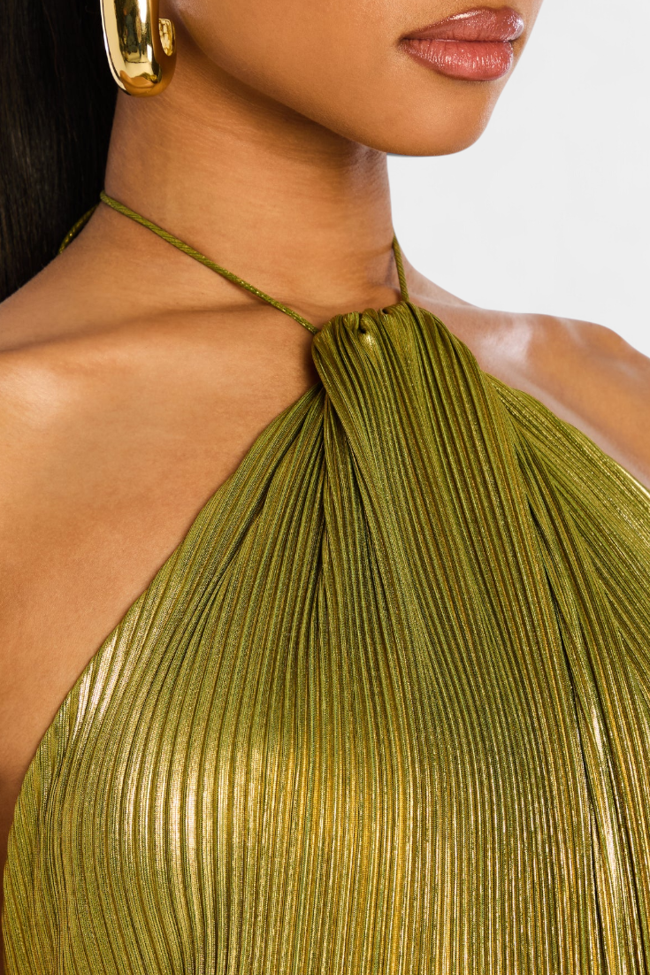 Emma | Metalic Halter Dress with Open Back