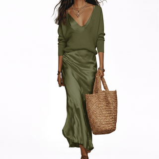 Elena | Midi Satiny Dress with Sweater