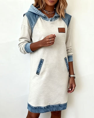 Giada | Atsitiktinė Suknelė su Gobtuvu ir Džinsinėmis Detalėmis