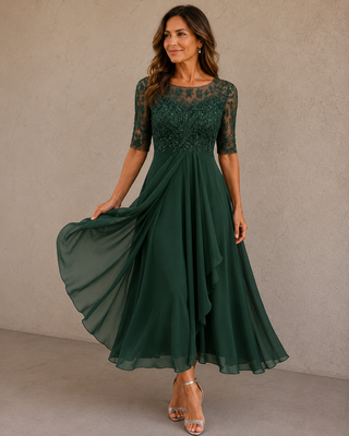 Maria | Elegantiška Nėrinių ir Šifono Suknelė
