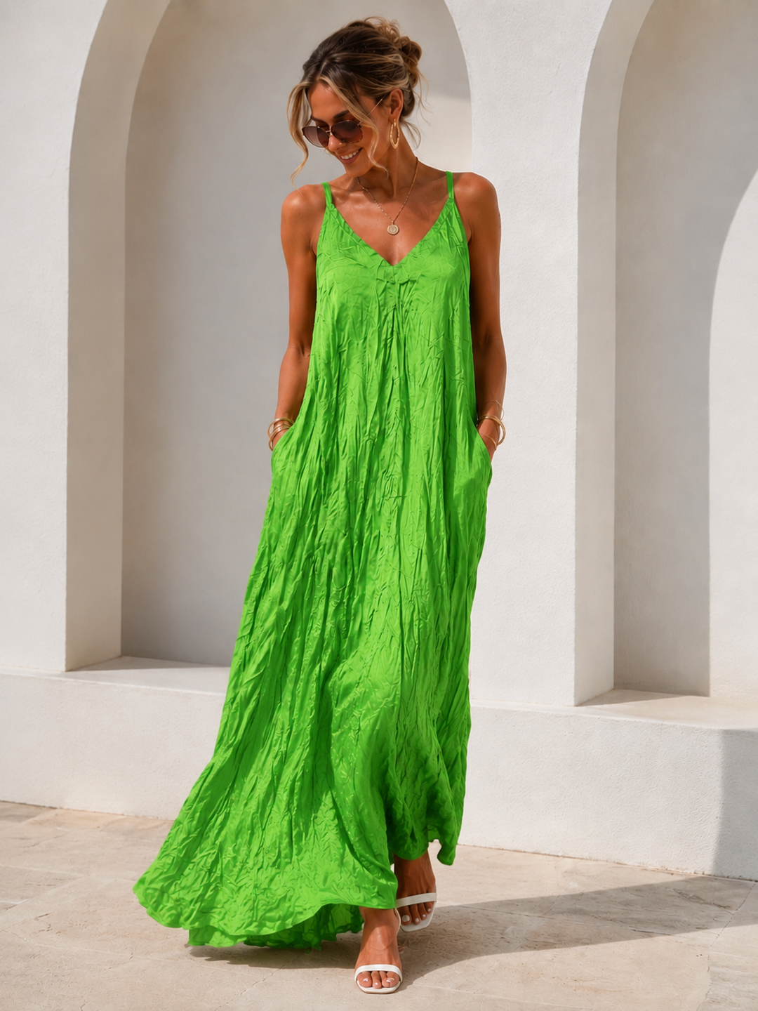 Zinnia | Maxi Dress in Lemon Color with Krinklinis Texture