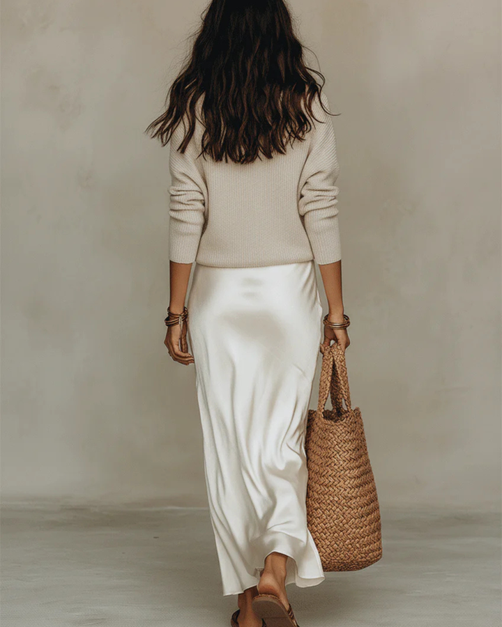 Elena | Midi Satiny Dress with Sweater