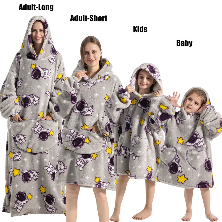 Winter Women Clothes Adult Children Plush Fleece Hoodies Homewear Pajamas Super Warm Hooded Sweatshirts Pullover Tops Oversized