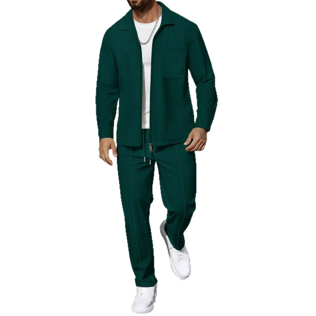 Herre Business Casual 2-delt Sett – Vaffeljakke med Glidelås & Bukse