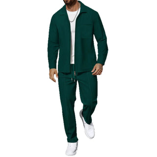Herre Business Casual 2-delt Sett – Vaffeljakke med Glidelås & Bukse