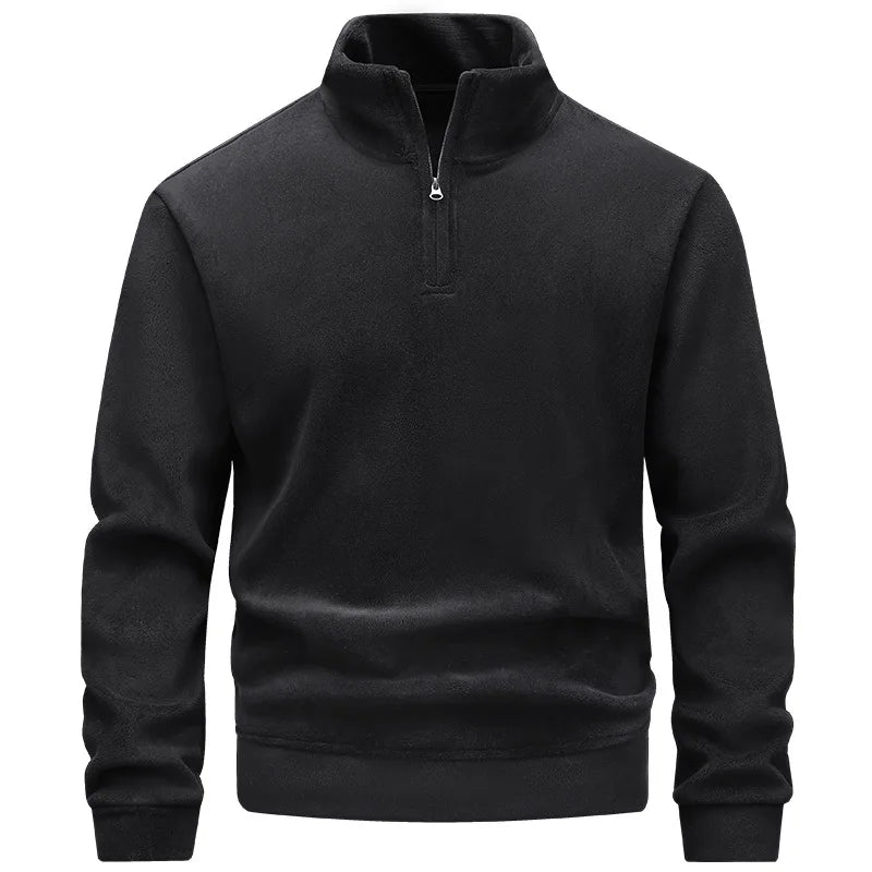 Moletom com capuz de lã espessada com zíper e meio zíper Camiseta térmica masculina de manga comprida com padrão geométrico de fibra de poliéster inverno Fa...
