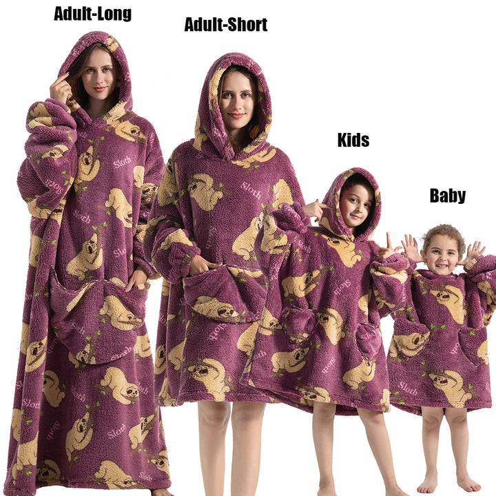 Winter Women Clothes Adult Children Plush Fleece Hoodies Homewear Pajamas Super Warm Hooded Sweatshirts Pullover Tops Oversized