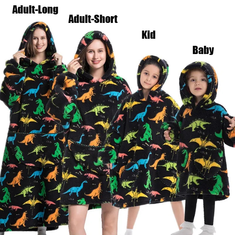 Winter Women Clothes Adult Children Plush Fleece Hoodies Homewear Pajamas Super Warm Hooded Sweatshirts Pullover Tops Oversized