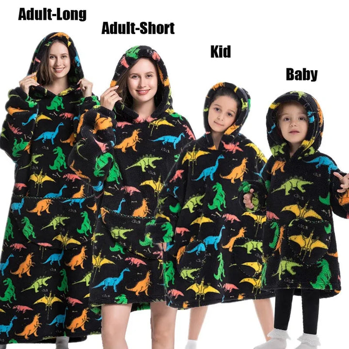 Winter Women Clothes Adult Children Plush Fleece Hoodies Homewear Pajamas Super Warm Hooded Sweatshirts Pullover Tops Oversized