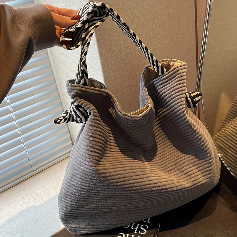 Bolsa tote de veludo fashion feminina, bolsa de ombro casual, grande capacidade, deslocamento diário, sacolas de compras, bolsa de telefone