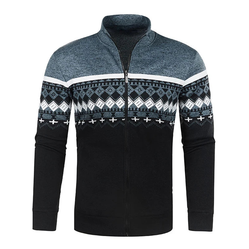 Novos homens suéteres jaquetas outono inverno casacos quentes soltos moletom com zíper gola alta impresso topo
