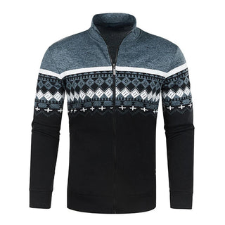Novos homens suéteres jaquetas outono inverno casacos quentes soltos moletom com zíper gola alta impresso topo