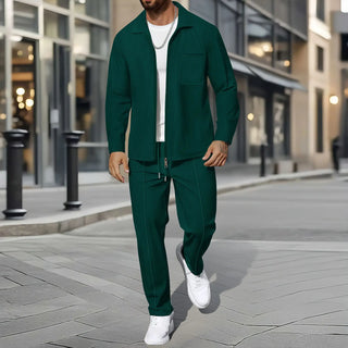 Herre Business Casual 2-delt Sett – Vaffeljakke med Glidelås & Bukse