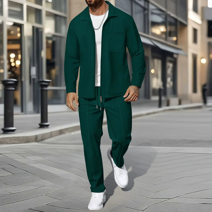 Herre Business Casual 2-delt Sett – Vaffeljakke med Glidelås & Bukse