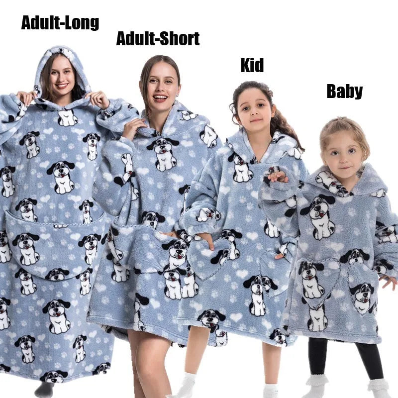 Winter Women Clothes Adult Children Plush Fleece Hoodies Homewear Pajamas Super Warm Hooded Sweatshirts Pullover Tops Oversized