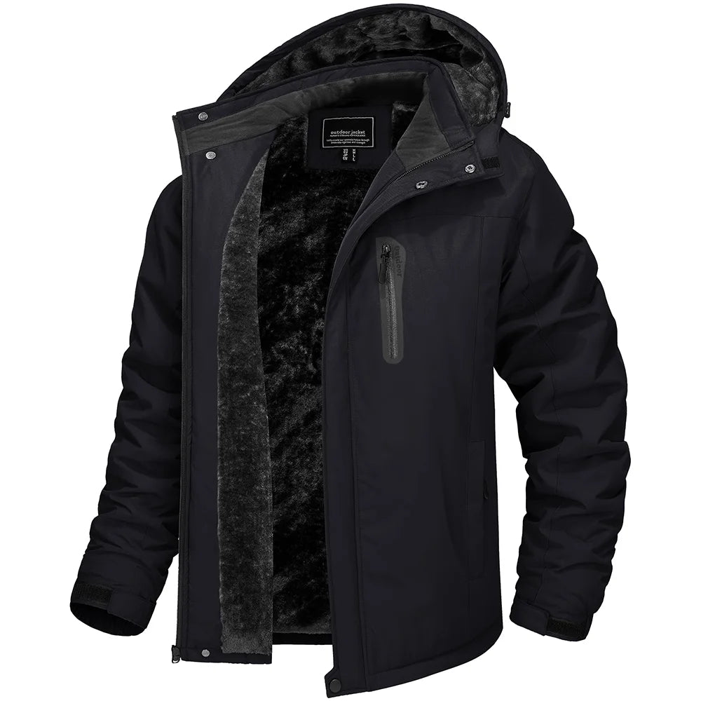 TACVASEN Winter Thicken Fleece Jacket Mens Waterproof Hiking Skiing Jackets Outdoor Mountain Trekking Windbreaker Parka Male