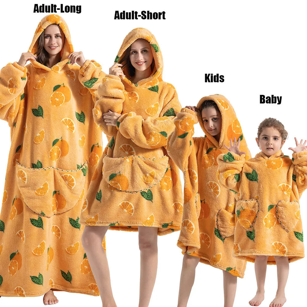 Winter Women Clothes Adult Children Plush Fleece Hoodies Homewear Pajamas Super Warm Hooded Sweatshirts Pullover Tops Oversized