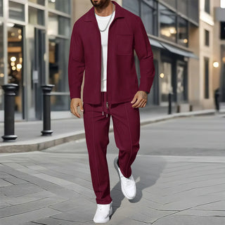 Herre Business Casual 2-delt Sett – Vaffeljakke med Glidelås & Bukse