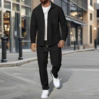 Herre Business Casual 2-delt Sett – Vaffeljakke med Glidelås & Bukse