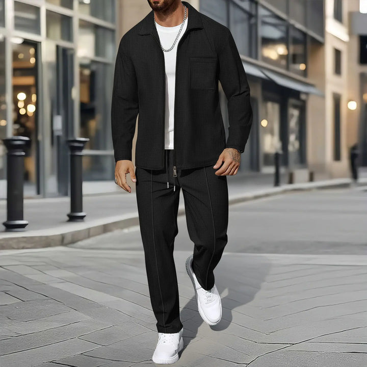 Herre Business Casual 2-delt Sett – Vaffeljakke med Glidelås & Bukse