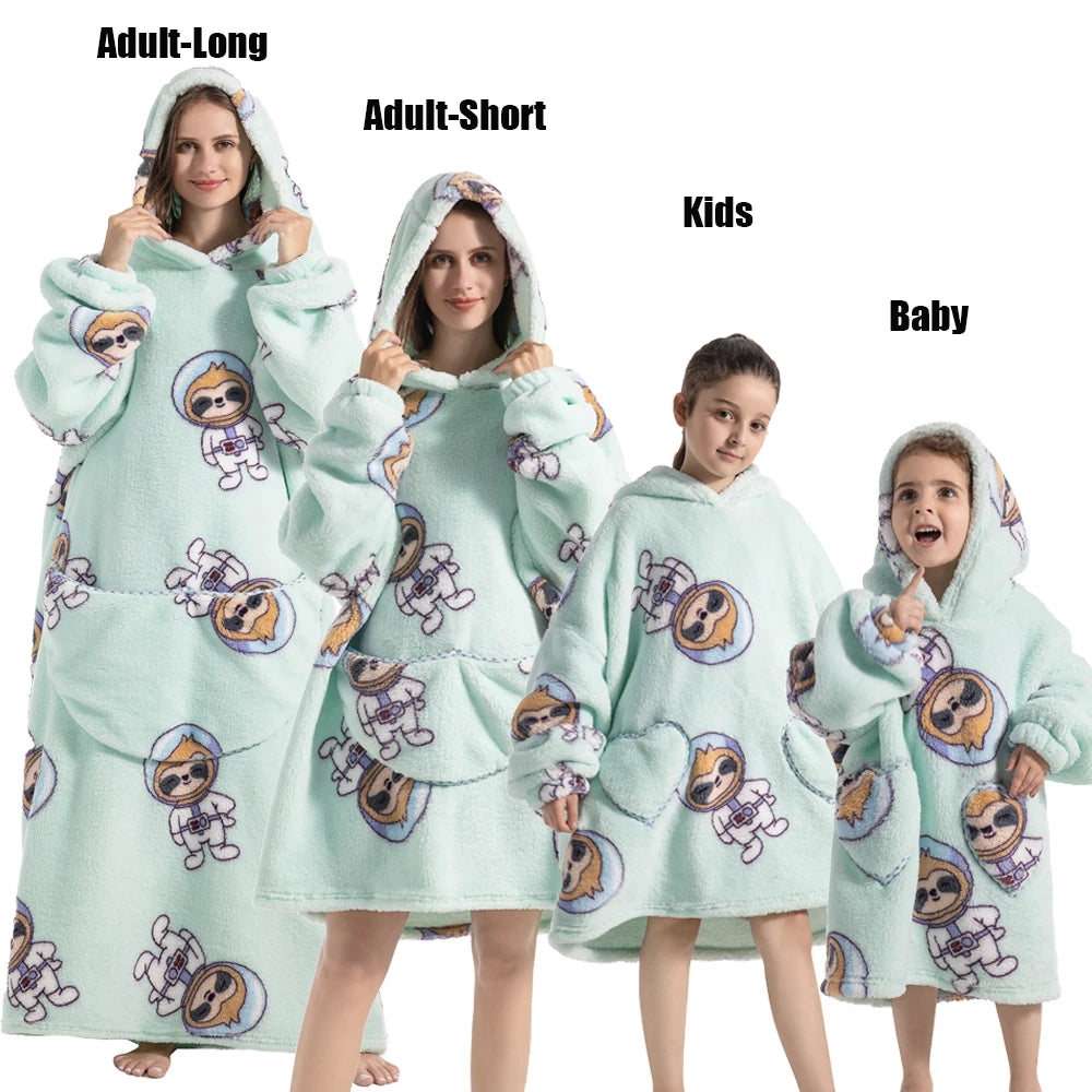 Winter Women Clothes Adult Children Plush Fleece Hoodies Homewear Pajamas Super Warm Hooded Sweatshirts Pullover Tops Oversized