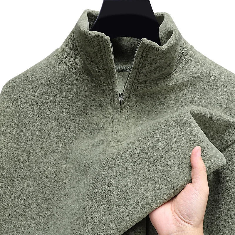Moletom com capuz de lã espessada com zíper e meio zíper Camiseta térmica masculina de manga comprida com padrão geométrico de fibra de poliéster inverno Fa...