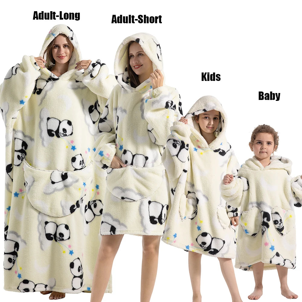 Winter Women Clothes Adult Children Plush Fleece Hoodies Homewear Pajamas Super Warm Hooded Sweatshirts Pullover Tops Oversized