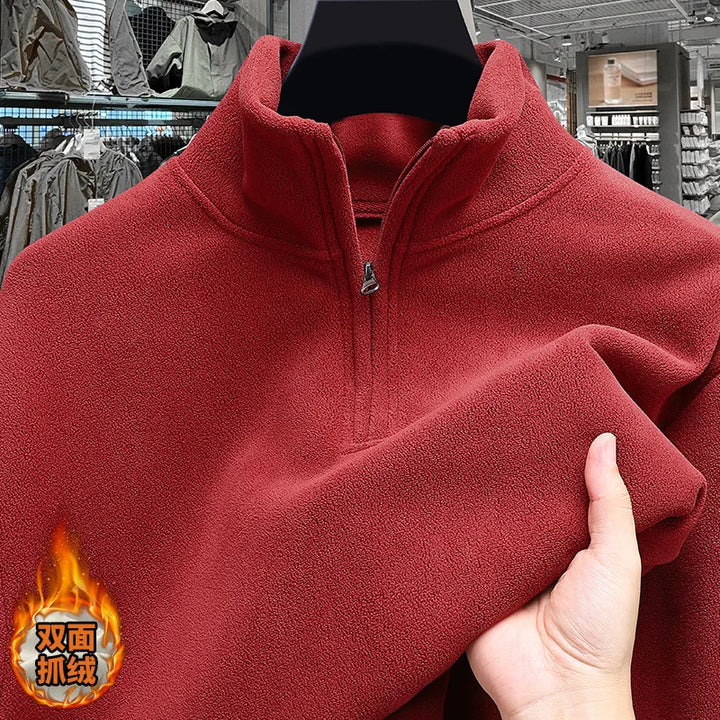 Moletom com capuz de lã espessada com zíper e meio zíper Camiseta térmica masculina de manga comprida com padrão geométrico de fibra de poliéster inverno Fa...