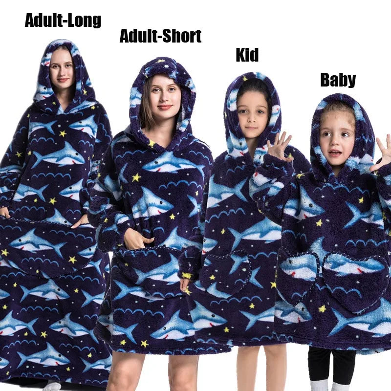 Winter Women Clothes Adult Children Plush Fleece Hoodies Homewear Pajamas Super Warm Hooded Sweatshirts Pullover Tops Oversized