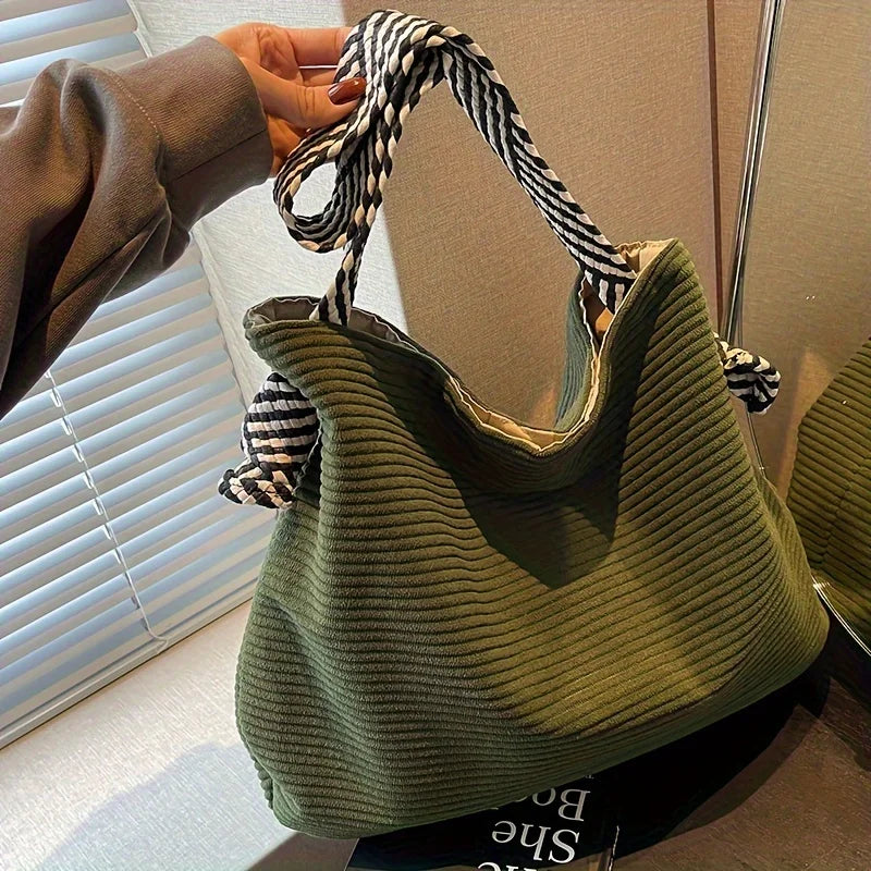 Bolsa tote de veludo fashion feminina, bolsa de ombro casual, grande capacidade, deslocamento diário, sacolas de compras, bolsa de telefone