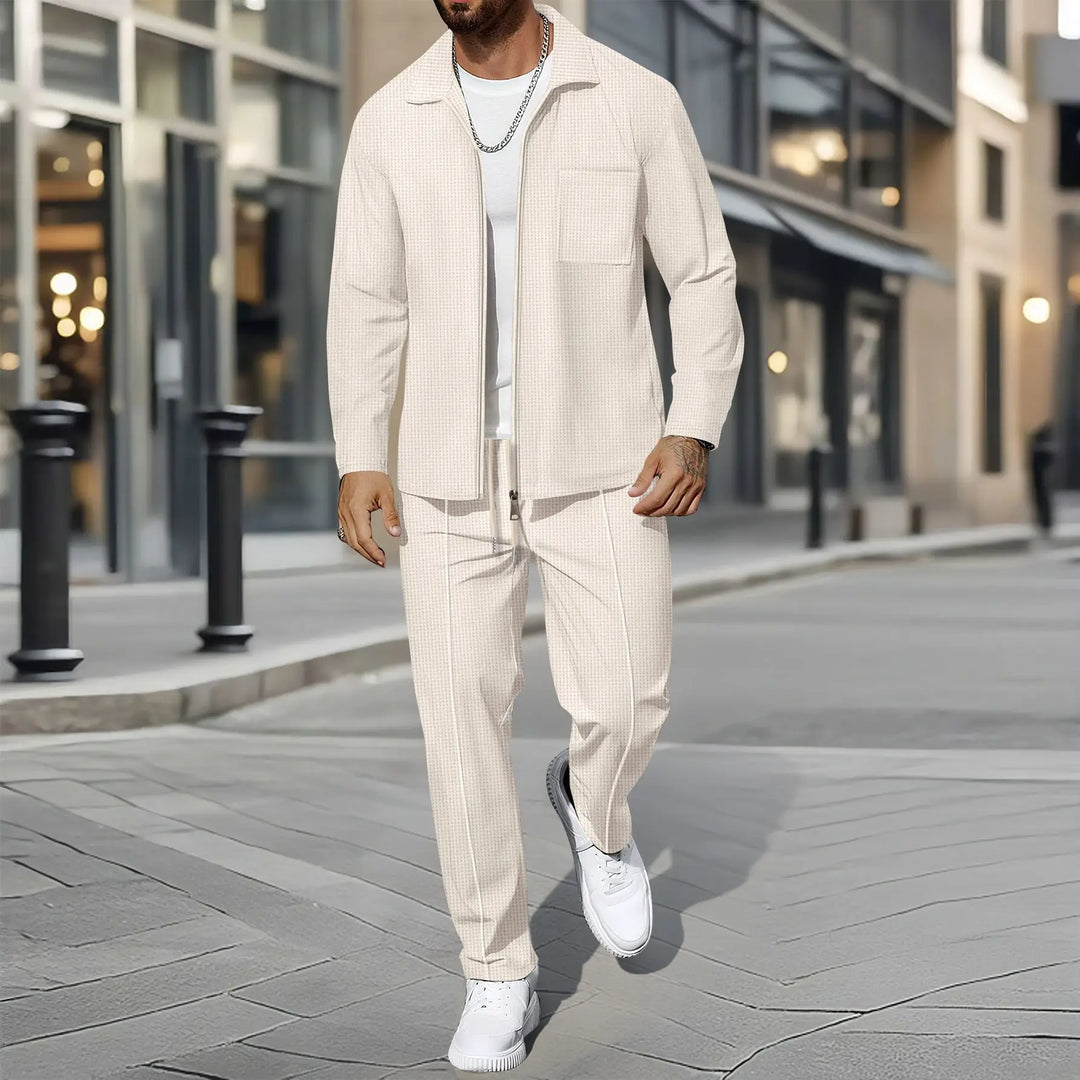 Herre Business Casual 2-delt Sett – Vaffeljakke med Glidelås & Bukse