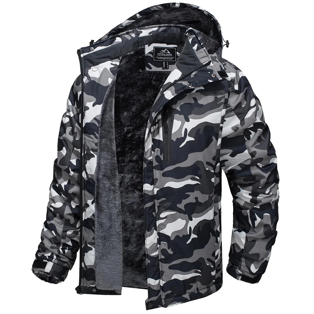 TACVASEN Winter Thicken Fleece Jacket Mens Waterproof Hiking Skiing Jackets Outdoor Mountain Trekking Windbreaker Parka Male