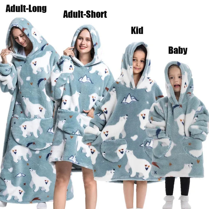 Winter Women Clothes Adult Children Plush Fleece Hoodies Homewear Pajamas Super Warm Hooded Sweatshirts Pullover Tops Oversized