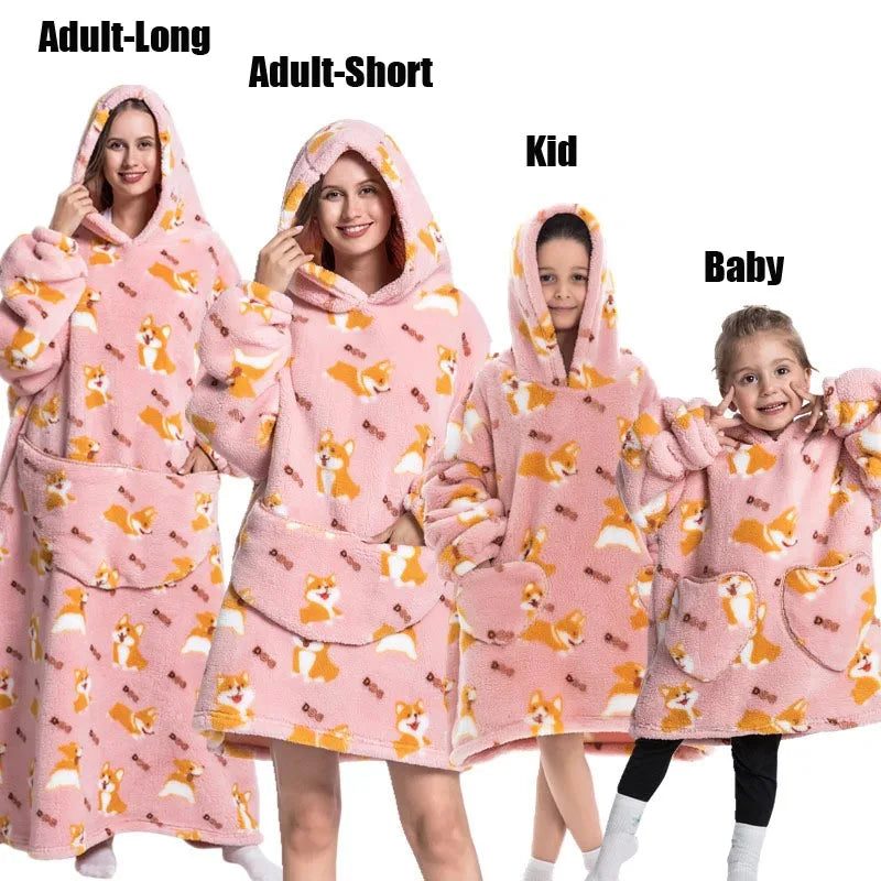 Winter Women Clothes Adult Children Plush Fleece Hoodies Homewear Pajamas Super Warm Hooded Sweatshirts Pullover Tops Oversized