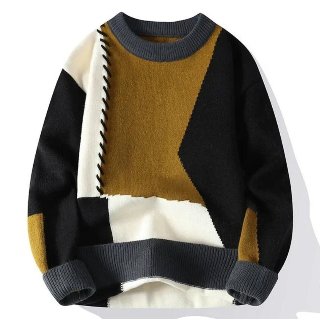Strikket patchwork-genser