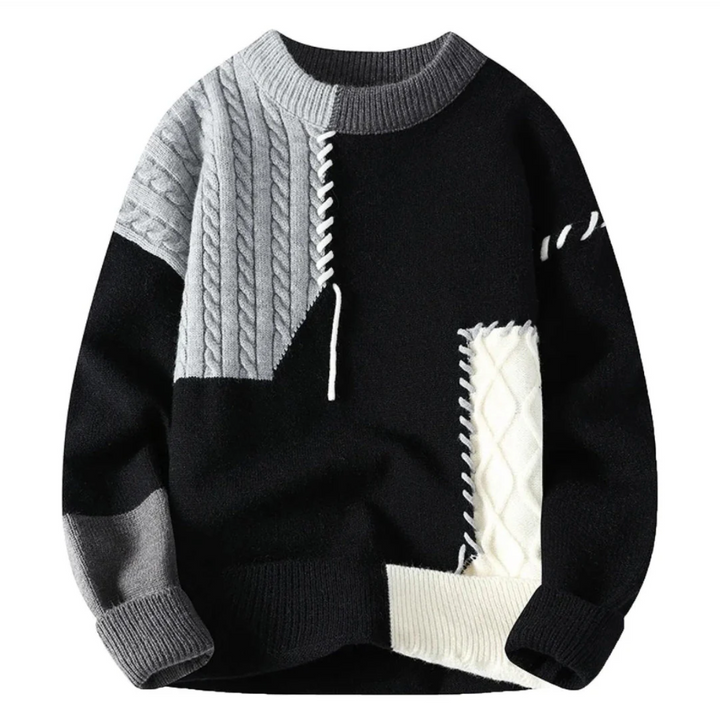 Strikket patchwork-genser