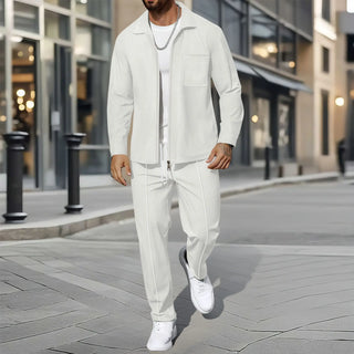 Herre Business Casual 2-delt Sett – Vaffeljakke med Glidelås & Bukse