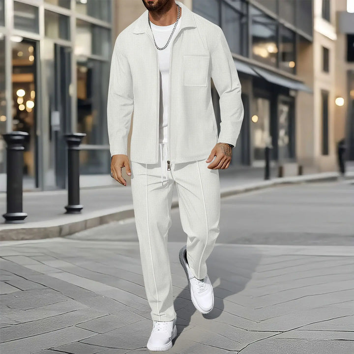 Herre Business Casual 2-delt Sett – Vaffeljakke med Glidelås & Bukse