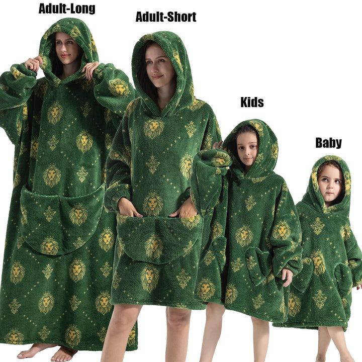 Winter Women Clothes Adult Children Plush Fleece Hoodies Homewear Pajamas Super Warm Hooded Sweatshirts Pullover Tops Oversized