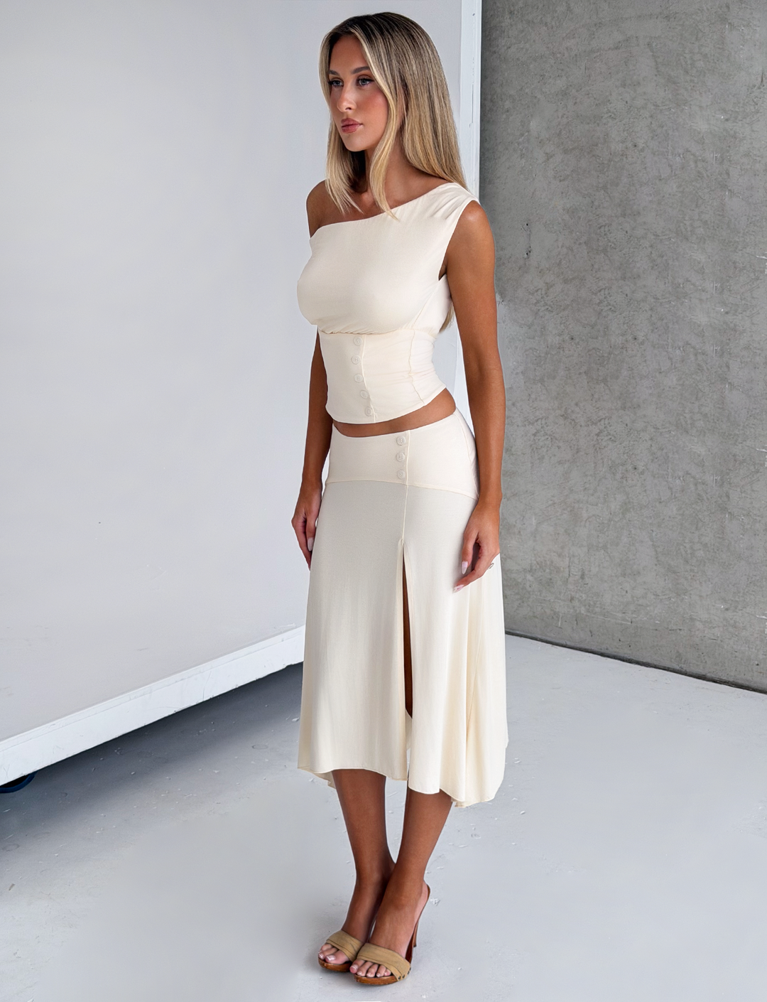 ALYSSA HI-LOW SKIRT - CREAM