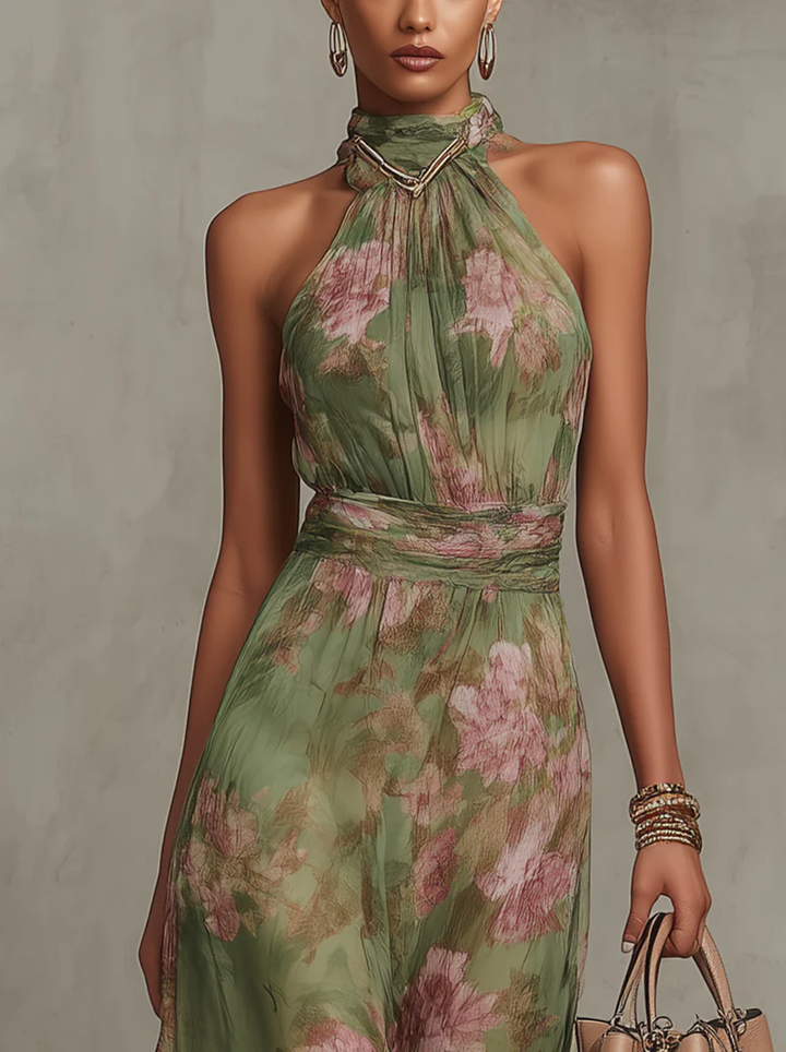 Livia | Elegant Maxi Halter Floral Dress