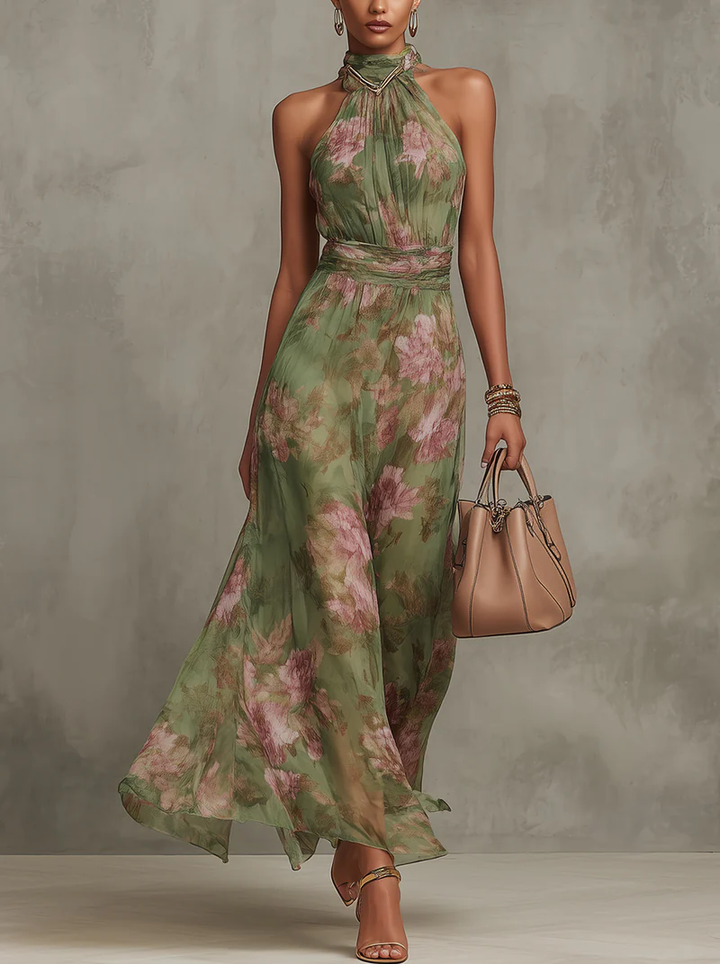 Livia | Elegant Maxi Halter Floral Dress