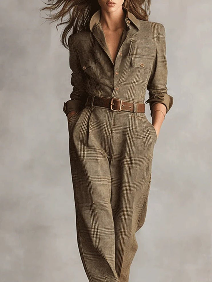 Zoë – Elegant Tweed and Plaid Jumpsuit