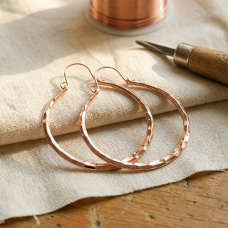 Pieva | Faceted Hammered Copper Earrings