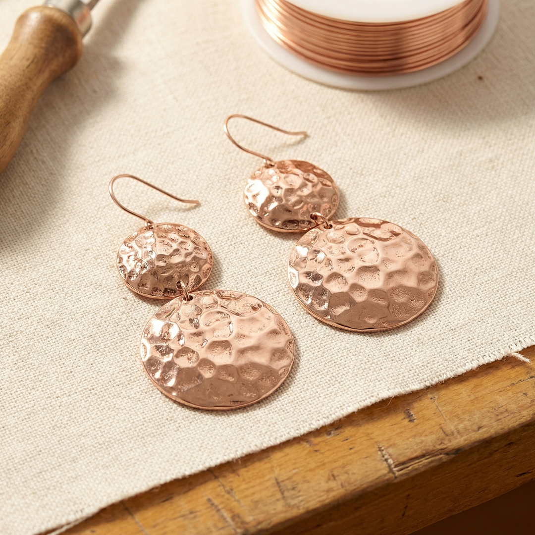 Bella | Textured Copper Disc Drop Earrings