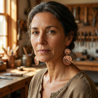 Bella | Textured Copper Disc Drop Earrings