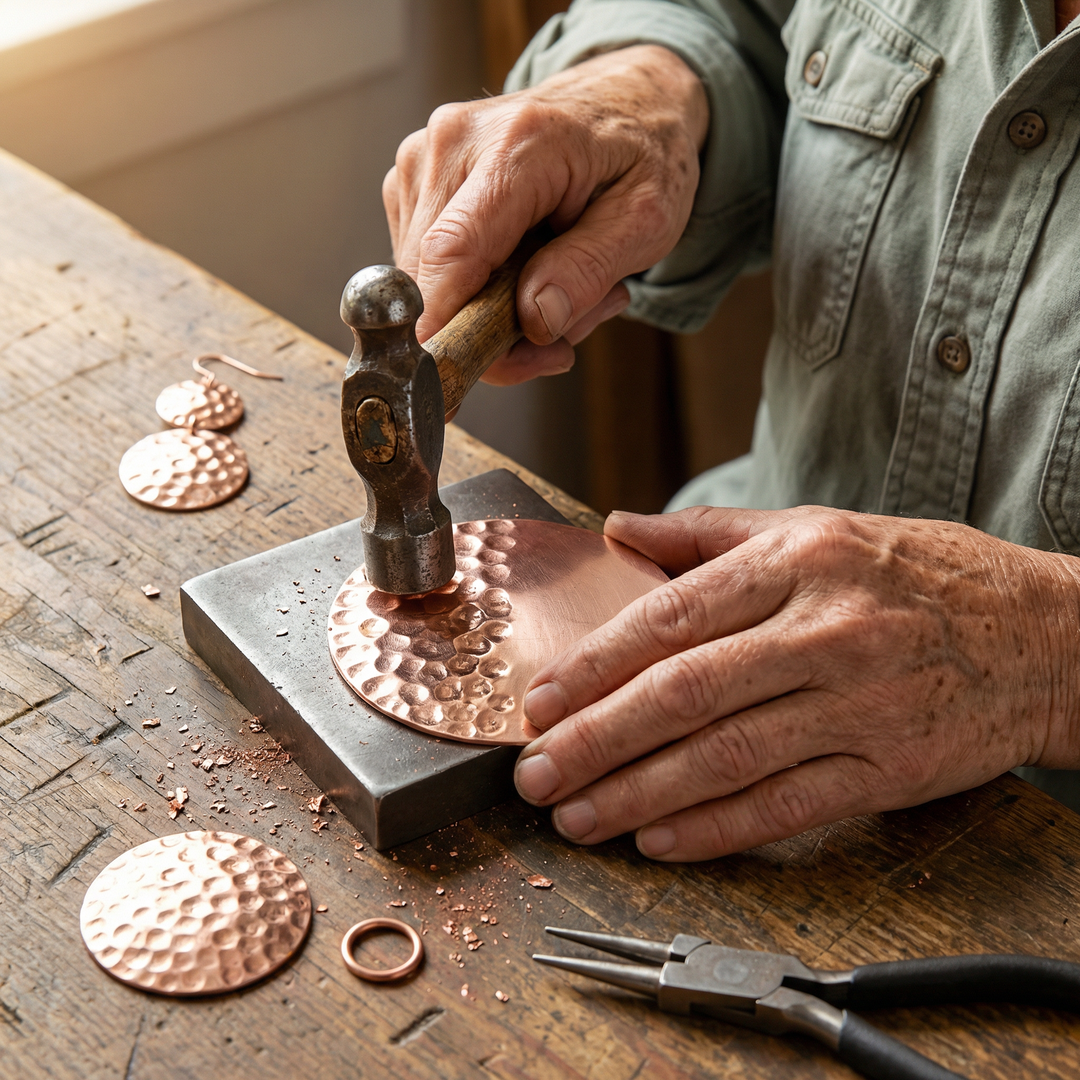 Bella | Textured Copper Disc Drop Earrings