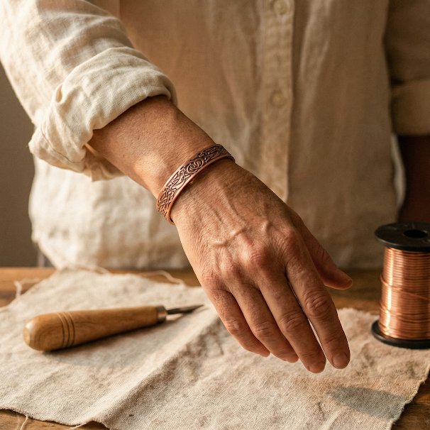 Margot | Botanic Engraved Magnetic Copper Bracelet